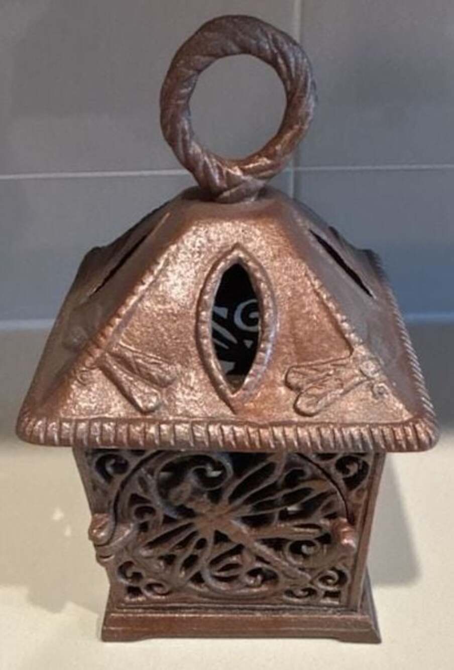Pagoda Bronze Cast Iron Tealight Candle Holder Lantern